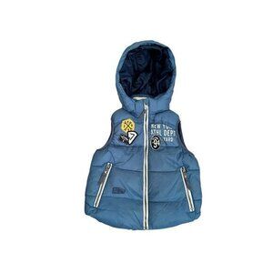 H&M L.O.G.G. Label Of Graded Goods Kids Blue Puffer Vest With Patches & Hood Siz